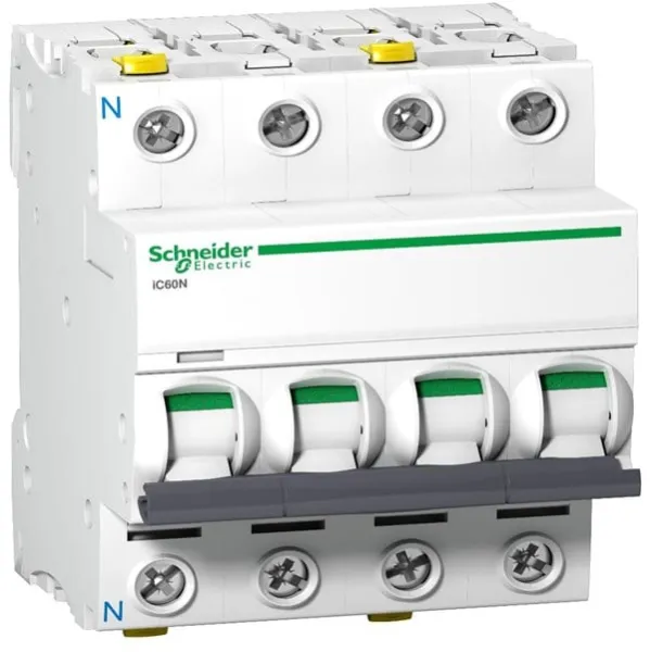 Schneider Electric Acti9 automatsikring ic60n, 3p+n 32a c, med dobbelt terminal, 72 mm